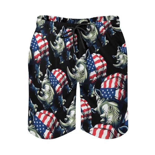 Rhinoceros 4th Of July Rhino Men's Swim Trunks Quick Dry Board Shorts Hawaiian Beach Shorts With Pocket3
