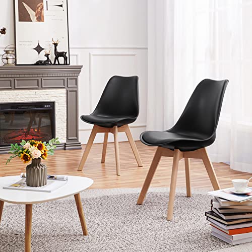 Yaheetech Modern Dining Chairs Upholstered Side Chair W/Beech Wood Legs Soft Padded Seat For Dining Room Living Room Bedroom Kitchen Black, 4Pcs #TOP1