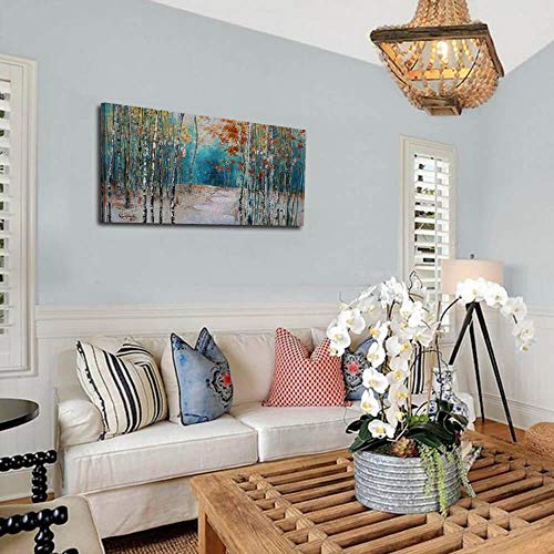 Ardemy White Birch Tree Canvas Wall Art Blue Forest Painting Landscape Picture, Nature Artwork Modern Large Size Framed For Living Room Bedroom Bathroom Home Office Wall Decoration 40"X20" One Panel #TOP5