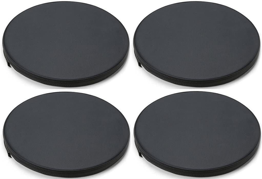 Lot de 4 Galette de Chaise Exterieur Ronde 40cm/35cm/30cm/45cm Coussin De Siège en Cuir PU,Impermeable Coussin de Chaise Cuisine/Jardin/Interieur Coussin de Tabouret de Bar(Black,4PCS_35CMX2CM)