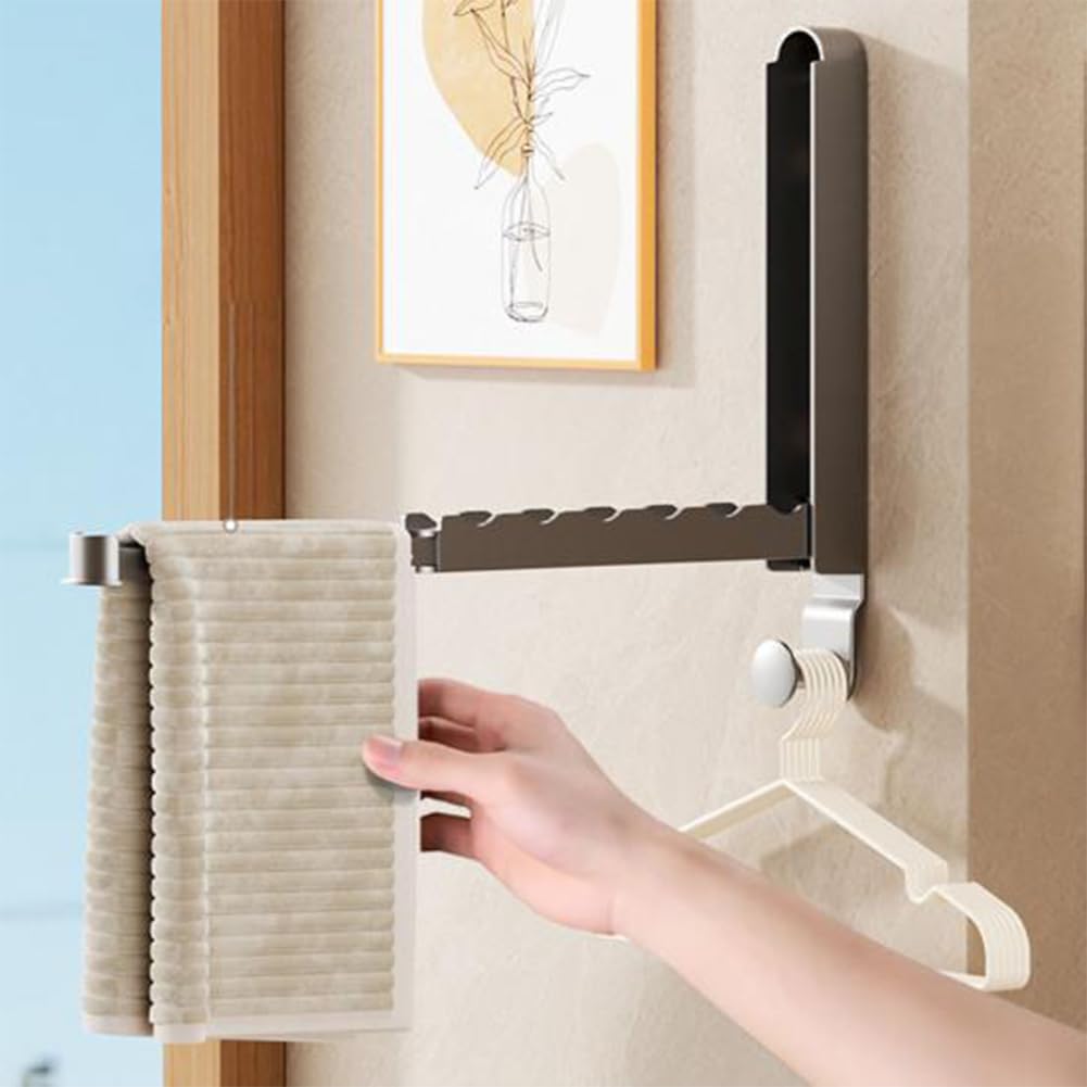 Perchero Puerta Plegable 2 Unidades - Perchero Plegable para Puerta Sin Taladrar, Gancho de Puerta para Colgar Ropa Que Ahorran Espacio, para Balcón, Dormitorio, Cuarto de Baño, Lavandería, Negro