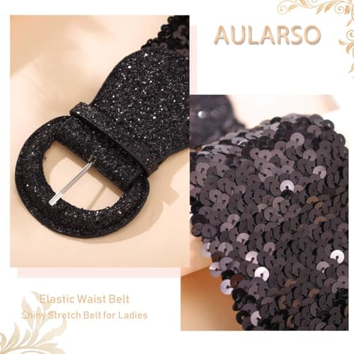 Women Wide Belt for Dress Sequins Elastic Waist Belts Glitter Ladies Stretchy Waistband4