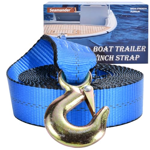 Seamander Boat Winch Strap with Hook,Boat Trailer Winch Strap 2in*20ft 10,816lbs Breaking Strength,Hand Winch Replacement for Fishing Boats,Boat Trailer,Towing Vehicles,Automotive Towing and Jet Ski