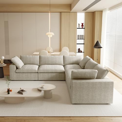 Image of JACH V-Shaped Sectional Couch, Deep 5-Seats Convertible Sectional Sofa, Cushion Covers Removable, Modern Modular Sofas for Living Room /Bedroom /Apartment (Khaki)