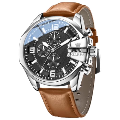 Image of OLEVS Men Watch Big Face Chronograph Waterproof Leather Strap Fashion Watch
