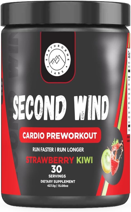 Cardio Pre Workout Powder I Second Wind I Running Supplement for Men and Women, High Energy Pre Workout for Increased Endurance and Focus, 30 Servings (Strawberry Kiwi)