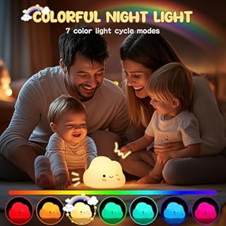Diboniur Luce Notturna Bambini, Luce Notturna Neonato Ricaricabile, 7 Colori 3 Luminosità, Silicone Lampada Notturna per Bambini, Deco Cameretta Bambina (Nuvole)