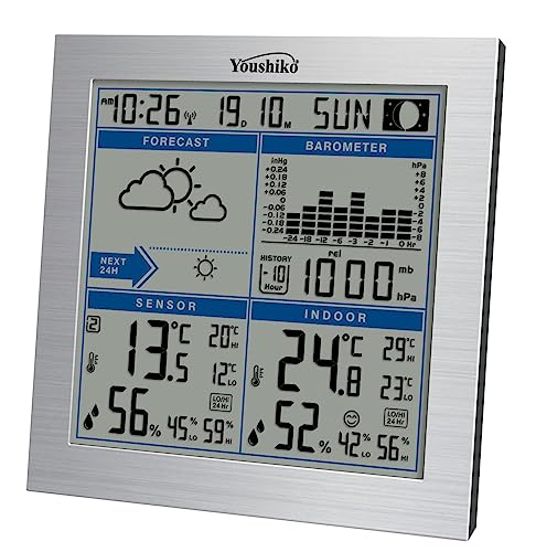 Youshiko Wireless Weather Station 2025, Indoor Outdoor Thermometer