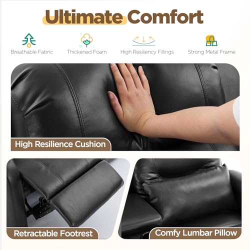 Image of RV Loveseat Recliner with Console, Reclining Loveseat Sofa, Manual Home Theater Seating with Pockets /Cup Holders for Living Room /RV Furniture (Black PU)