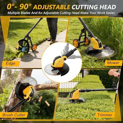 20000 RPM Electric Weed Wacker Battery Powered 6000mAh, 800W Brushless Weed Eater with Wheels, 4-in-1 Brush Cutter/String Trimmer/Grass Trimmer/Edger Tool,Stringless Weed Trimmer Metal Blade,2 Battery by Lmozim - Image 4