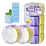 Upgraded Toilet Blocks for Cisterns, 12PCS Triple Effect Toilet Cleaner with 6PCS Toilet Tank Cleaners Tablets with Bleach, Toilet Bowl Cleaner Tablets Drop in Tank for Deodorizing & Descaling