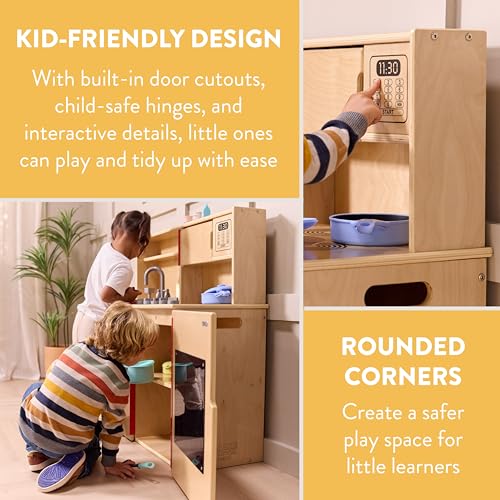 Image of Back2School Express Chef's Station Kids Pretend Play Kitchen, Wooden Playset, Natural