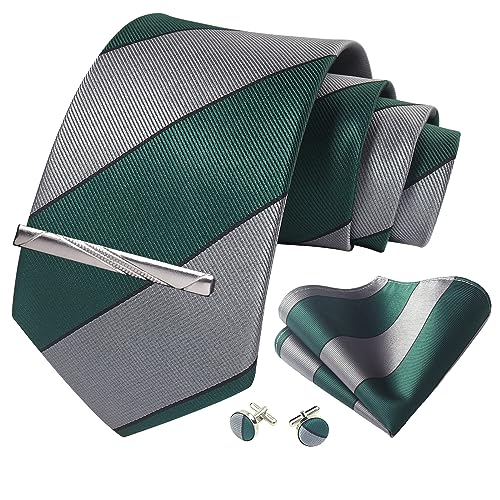 Image of Striped Plaid Polka Dot Mens Tie Formal Necktie Pocket Squares Ties Clips Cufflinks Classic for Men Set