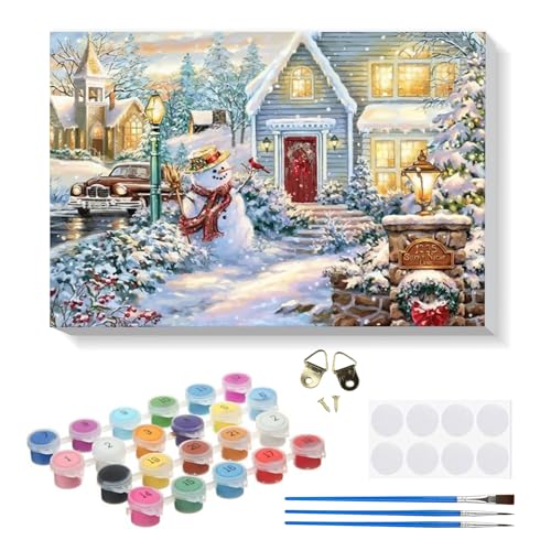 RICUVED Navidad Pintar por Numeros Adultos Mujer con Marco,Pueblo DIY Cuadros para Pintar por Numeros con Caballete de Madera, Pintura Acrilica Manualidades Adultos Decoracion 20x30cm
