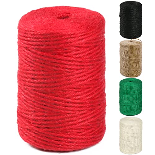 Image of PerkHomy Natural Jute Twine 600 Feet Long Colored Twine Rope for Crafts Gift Wrapping Packing Gardening and Wedding Decor (Red)