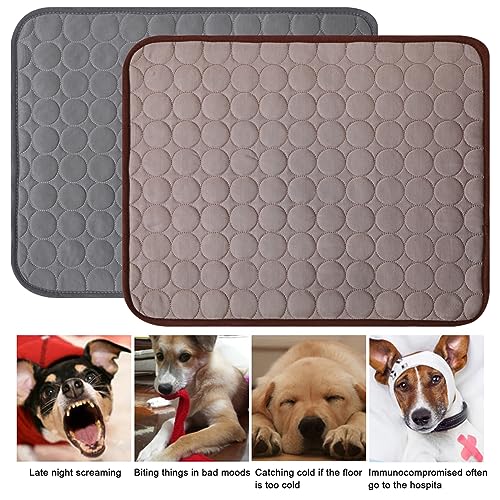 Kühlmatte Katzen und Hunde, 2 Stück 50*40 Kühldecke Hund,Kühldecke Hund Wasserdicht,Kühlmatte für Katzen Abwaschbare,Kühldecke Selbstkühlend,Geeignet für Zuhause,Draußen und Auto(Braun+Dunkelgrau)