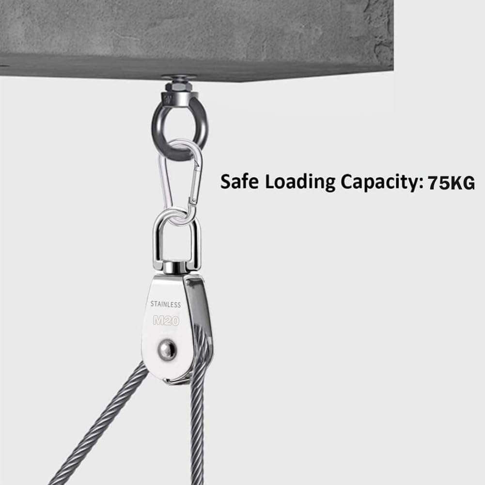 6 Stück M20 Drehbare Umlenkrollen Einzelrolle Edelstahl 304 für 8mm Seile | 360 Grad Drehbare Umlenkrolle mit Festem Auge,Tragfähigkeit: 75 kg