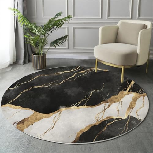 Tapis rond lavable en machine 60cm antidérapant effet marbre chic - 4