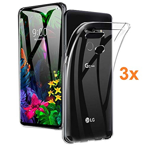 REY 3X Funda Carcasa Gel Transparente para LG G8 THINQ, Ultra Fina 0,33mm, Silicona TPU de Alta Resistencia y Flexibilidad