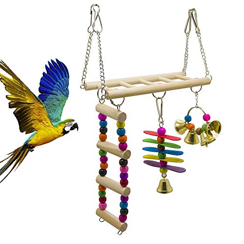 Lcy Ycy Bird Toy Hamster Pappagallo Telaio In Legno Scala A Pioli Ponte Sospeso Gioco Di Animali Campana Di Puzzle Giocattolo Bird Cage Decorazione