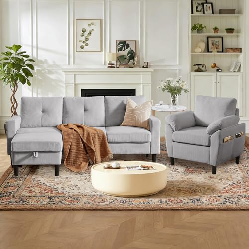 Image of 3 Pieces Sofa Set for Living Room with Sofa, Storage Ottoman and Single Chair