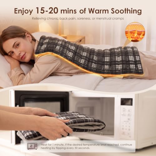 Image of Extra Large Microwave Heating Pad for Back, 24.4 X 14.17 Tartan Grey | Moist Heat Pad for Neck and Shoulders, Warm Compress Therapy for Stomach Pain Relief, Gift for Women