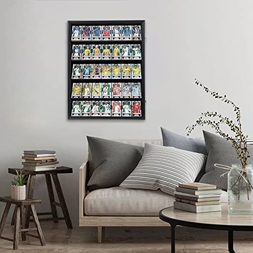 35 Graded Sports Card Display Case - Baseball Card Display Frame With Uv Protection Clear View Lockable Wall Cabinet For Basketball Collectible Trading Card Black Finish #TOP6