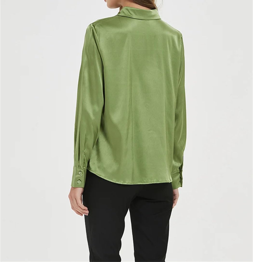 Camisas lisas para mujer, 100 % seda real, de manga larga, blusas de primavera y verano, para la oficina