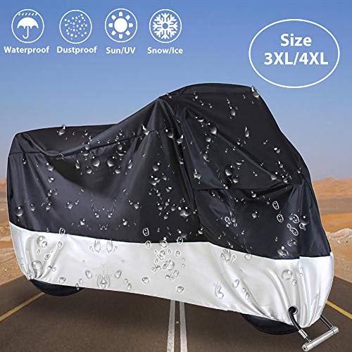 Acelane Motorcycle Cover, All Season Waterproof Outdoor Dustproof Durable Vehicle Cover with Lock Holes Fits up to 116 inches for Harley Davidson, Honda, Suzuki,Yamaha and More