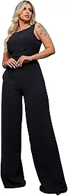 Macacão Feminino Longo Regata Pantalona Com Bolsos Linha Premium Luxo