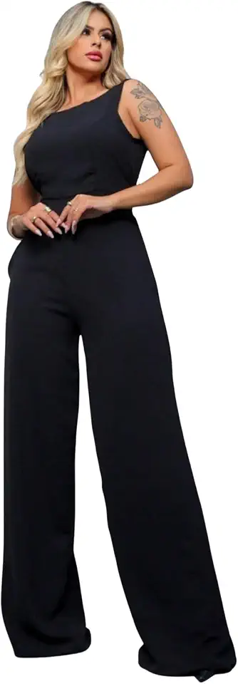 Macacão Feminino Longo Regata Pantalona Com Bolsos Linha Premium Luxo