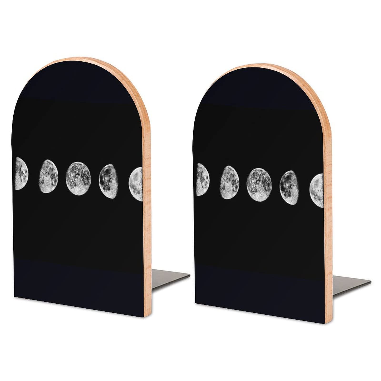 Moon Phases Bookends Heavy Duty Book Stand 1 Pair for Home Office Shelves Decorative