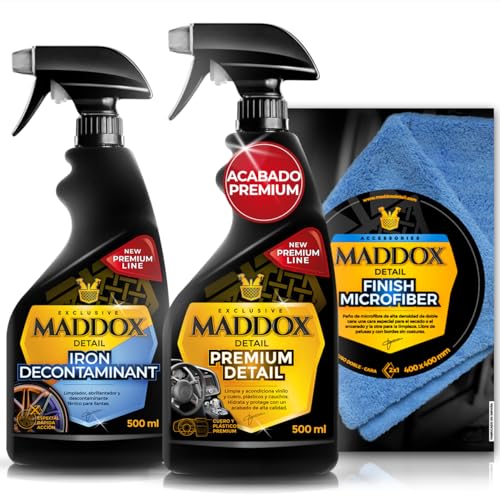 Maddox Detail -Kit Detailing Coche Profesional | Limpieza de Interiores, Salpicaderos Plásticos Interiores, Cuidado De Llantas | Premium Detail, Finish Microfiber e Iron Descontaminant.