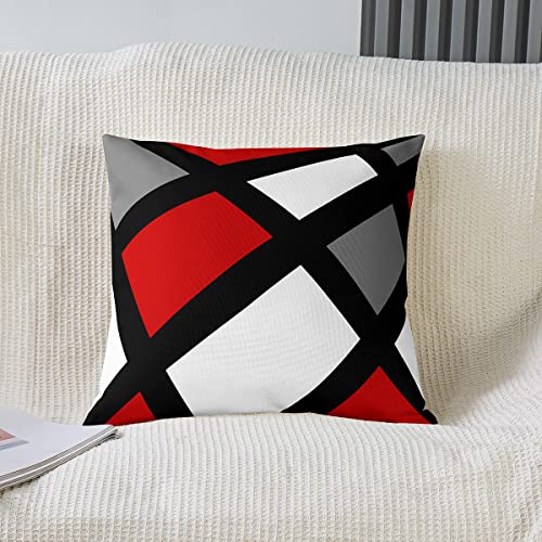Loussiesd Set of 2 Throw Pillow Covers Geometric Strip Lines Cushion Case for Home Living Room Decor Reversible Modern Abstract Art Plaid Black White Grey Red Decorative Throw Cushion Case 18x18 Inch - Image 2