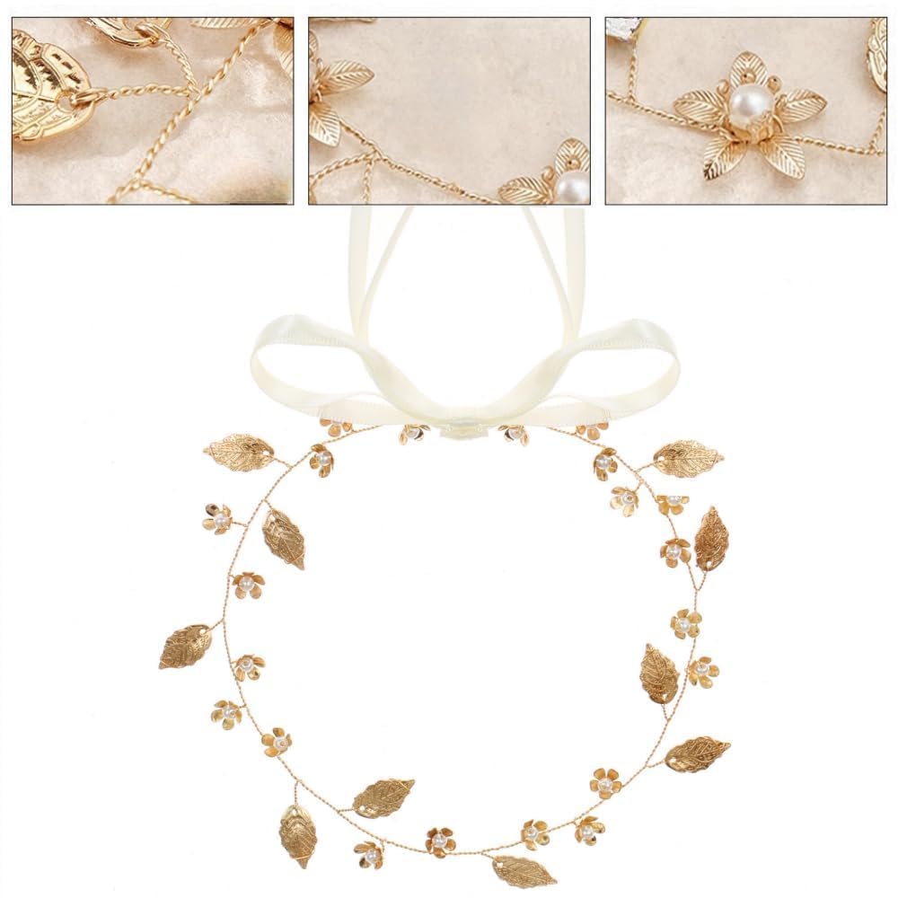 KAEGOUSY Gold Leaf Headband for Women Gold Leaf Headband Pearl Headpiece Leaf Girl Headpiece Leaf Hair Vine Leaf Wedding Hair Accessories for Kids Girl Women - Image 3