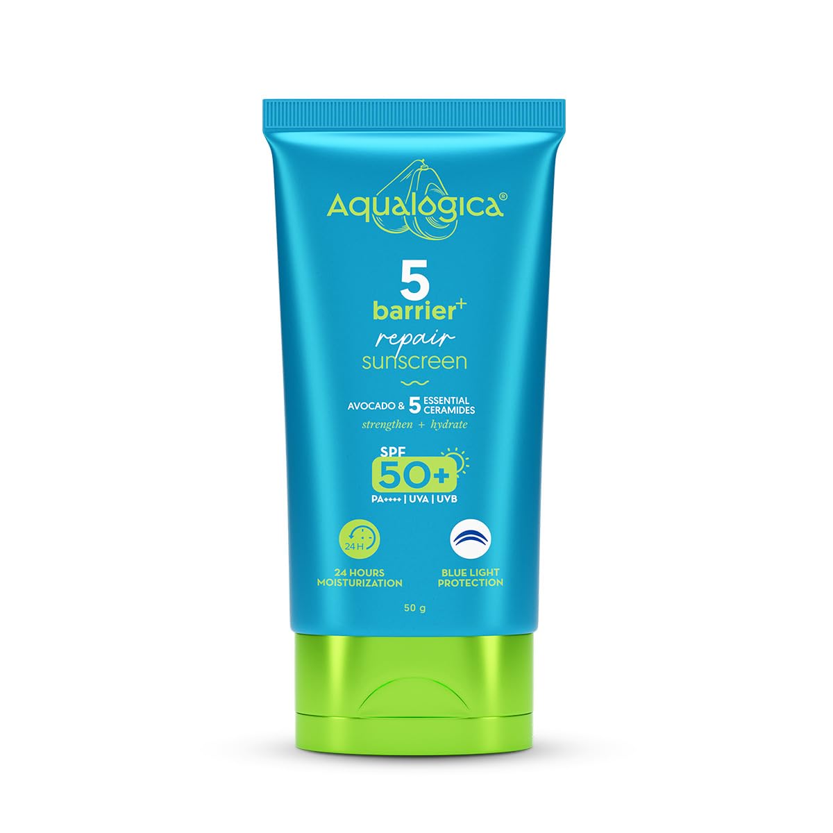 Aqualogica 5 Barrier+ Repair Sunscreen with Avocado & 5 Essential Ceramides | SPF 50 PA++++ | UVA/B & Blue Light Broad Spectrum Protection | Strengthens Skin Barrier | 24 Hr Moisturization | Fragrance Free | 50 g