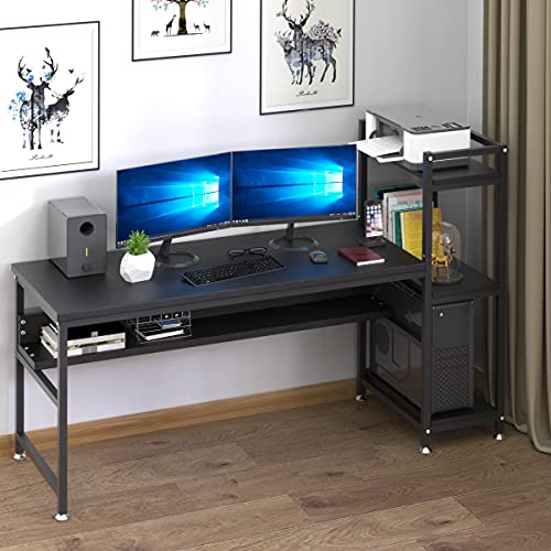 NSdirect 60" Large Computer Desk with 4 Tier Storage Shelves, Office Desk Computer Table Studying Writing Drawing Modern Desk for Home Workstation with Bookshelf and Tower Shelf, Black
