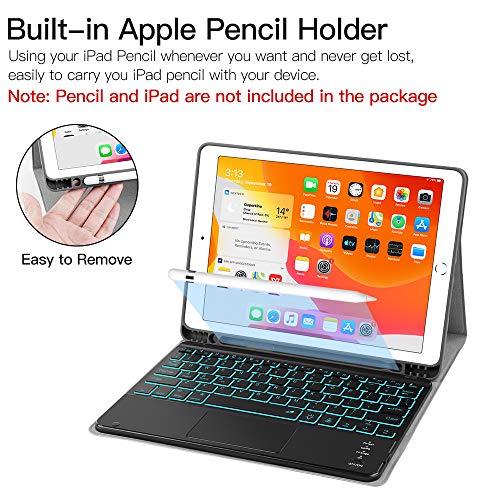 iPad 10.2 7th Generation Backlit-Keyboard Case 2019 - JUQITECH Smart Case with Touchpad Wireless Keyboard for iPad 7th Gen Magnetic Detachable Rechargeable Keyboard Cover with Pencil Holder, Rose Gold
