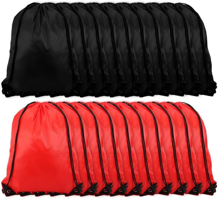 20 Piece Drawstring Backpack Bulk,String Backpack Drawstring Bags,Draw String Backpack,Cinch Bag Sackpack for Men Women Gym Sports Travel Swimming Beach(Black+Red)