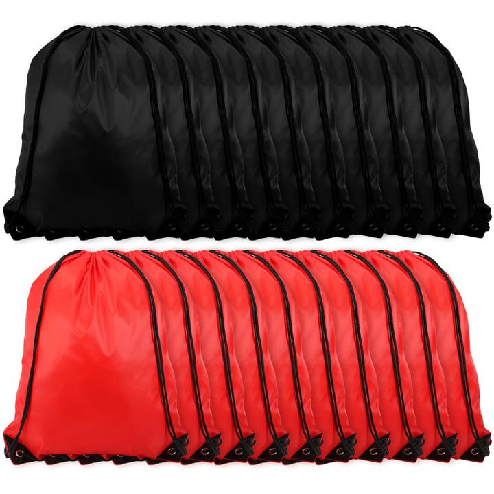 CACASO 20 Piece Drawstring Backpack Bulk,String Backpack Drawstring Bags,Draw String Backpack,Cinch Bag Sackpack for Men Women Gym Sports Travel Swimming Beach(Black+Red)