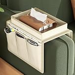 Techchii Sofa Arm Tray Organiser, Versatile Armchair Tray Waterproof Sofa Arm Chair Table Holder Non-Slip Armrest Organiser with 4 Bags for Drinks Phone Magazine Book Snacks
