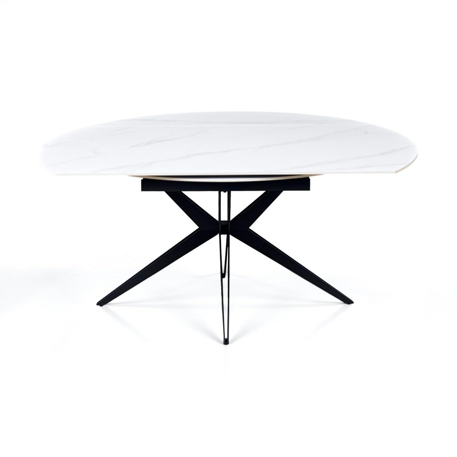 Tavolo Allungabile IDA Marmo Bianco, Rettangolare/Rotondo, Piano in Ceramica Effetto Marmo Bianco Opaco, Basamento in Metallo Grigio Opaco, L.160 x P.90/125/160 x H.76 cm
