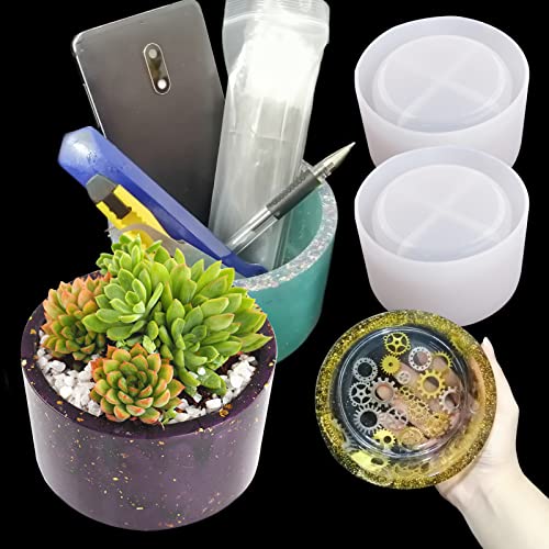 2PCS Large Concrete Plant Mold, 3.93' Internal Diameter Planter Silicone Mould, Cylinder Resin Mold...