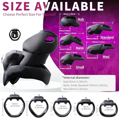 Image of HTV5 Resin Chastity Cage, 5 Wide Comfort Rings Click&Lock Lock for Men, Adult Sex Toy (Black, Small)