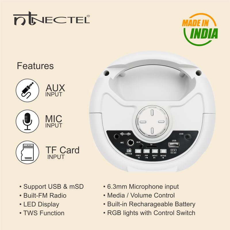Image of 50W Rechargeable Multimedia Bluetooth Multimedia Speaker with Dual 4 inch Drivers, RGB Lights, MIC Input, USB /TF /FM /AUX, TWS, Remote for Party use (3H Playtime)