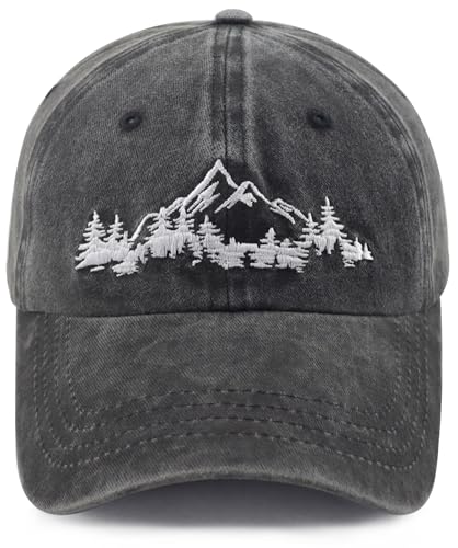 Camping Gifts for Men Women Mountain Trees Hat for Papa Dad Mom Outdoor Hiking Baseball Cap Christmas Birthday Camping Accessories for Hiker Camper Black