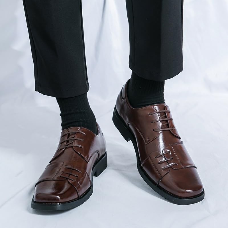 Dress Oxford for Men Lace Up Square Toe Faux Leather Derby Shoes Low Top Block Heel Anti-Slip Classic(Brown,11)4