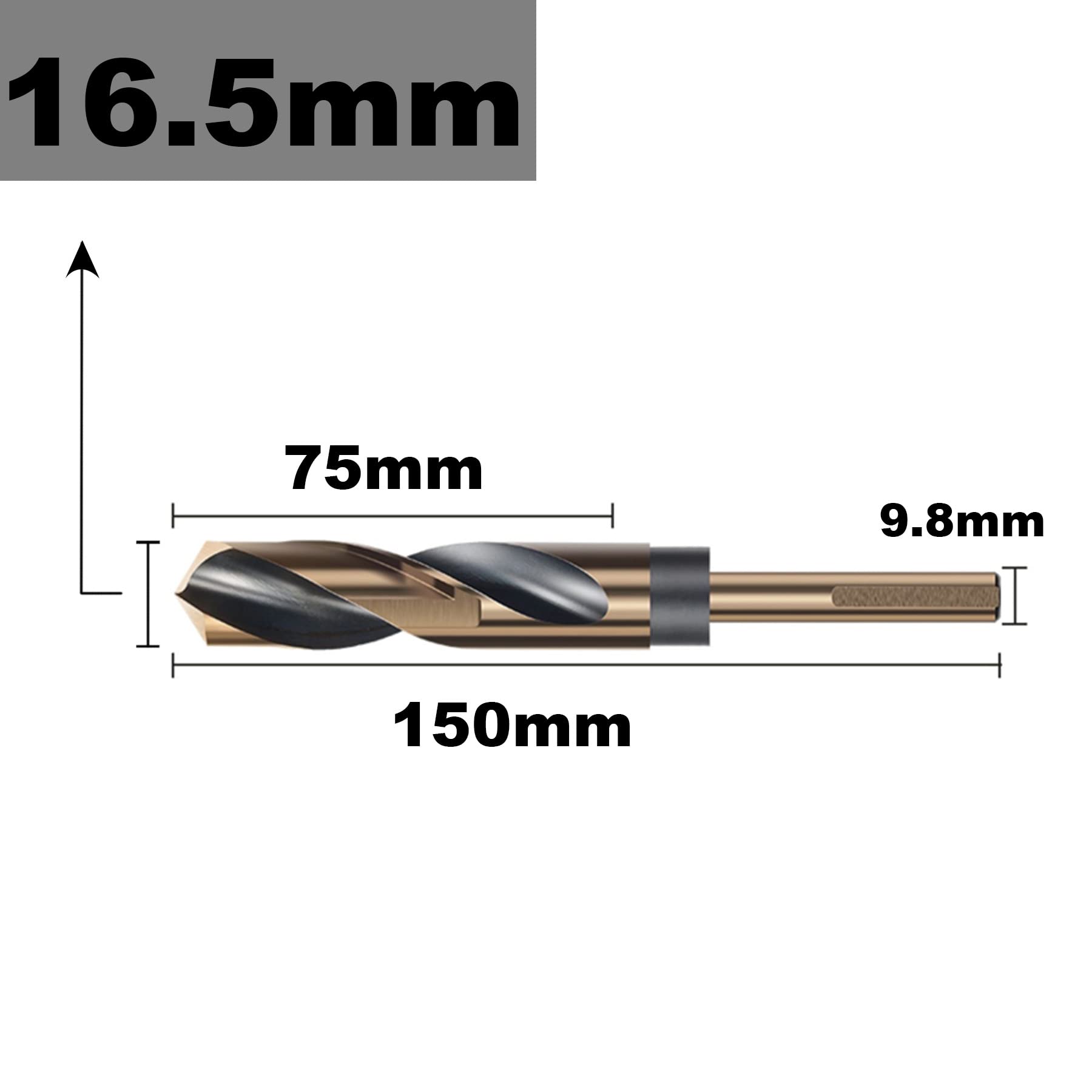 Kiyraglo 16.5mm Reduced Shank Twist Drill Bit Black Nitride & Gold Titanium Coated HSS Drill Bits for Stainless Steel Alloy Metal Plastic Wood - Image 2