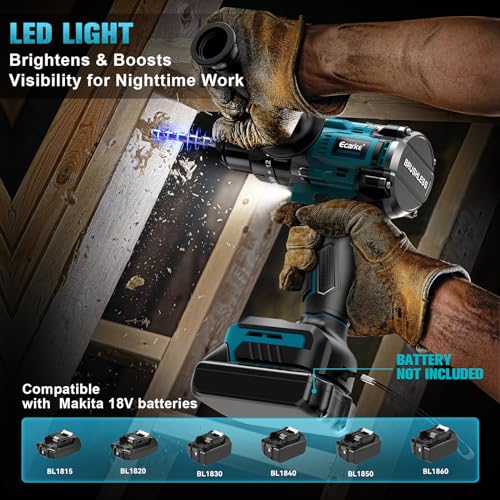 Ecarke Perceuse-visseuse à percussion sans fil pour Makita 18V batterie au lithium,2150 tr/min et 90 Nm de couple, 2 niveaux de réglage, idéale pour percer et visser (batterie et chargeur non inclus) – Image 6