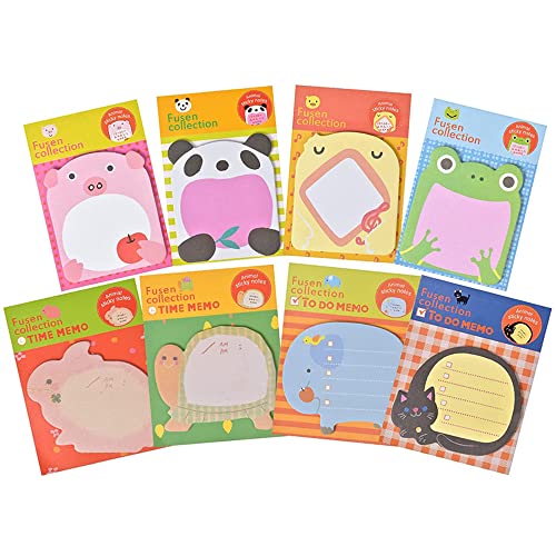 40 Paquets Notes Autocollantes, Mini Notes Autocollantes, Feuillets Autocollants, Notes Super Collantes, Notes Autocollantes d'animaux Mignons, pour L'école, Mémo de Bureau (8 Styles) Cover